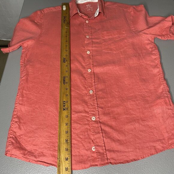 Celio 100% Linen Shirt Short Sleeve Button Down Pocket Lightweight Mens M Coral - Picture 5 of 9